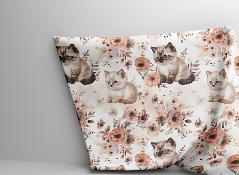Cat With Flowers | Seamless Patterns | Instant Download | Printable ...