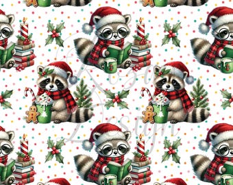 Christmas Raccoons | Christmas | Seamless Patterns | Instant Download | Printable Digital Paper | Repeating Pattern