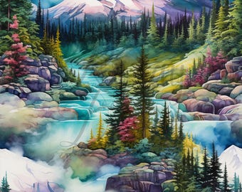 Paesaggio montano / Motivi senza soluzione di continuità / Download immediato / Carta digitale stampabile / Motivo ripetuto