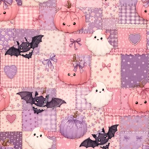 Pink and Purple Patchwork | Coquette | Halloween | Seamless Patterns | Instant Download | Repeating Pattern | Fabric Printing