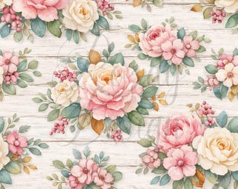 Floral on Wooden Background | Seamless Patterns | Instant Download | Printable Digital Paper | Repeating Pattern