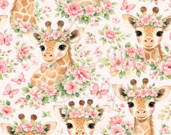 Giraffes with Flowers | Seamless Patterns | Instant Download | Printable Digital Paper | Repeating Pattern | Fabric Printing