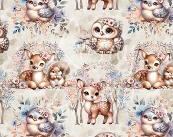 Pastel Woodland Forest | Seamless Patterns | Instant Download | Printable Digital Paper | Repeating Pattern | Fabric Printing