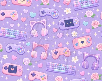 Girly Gamer | Seamless Patterns | Instant Download | Printable Digital Paper | Repeating Pattern