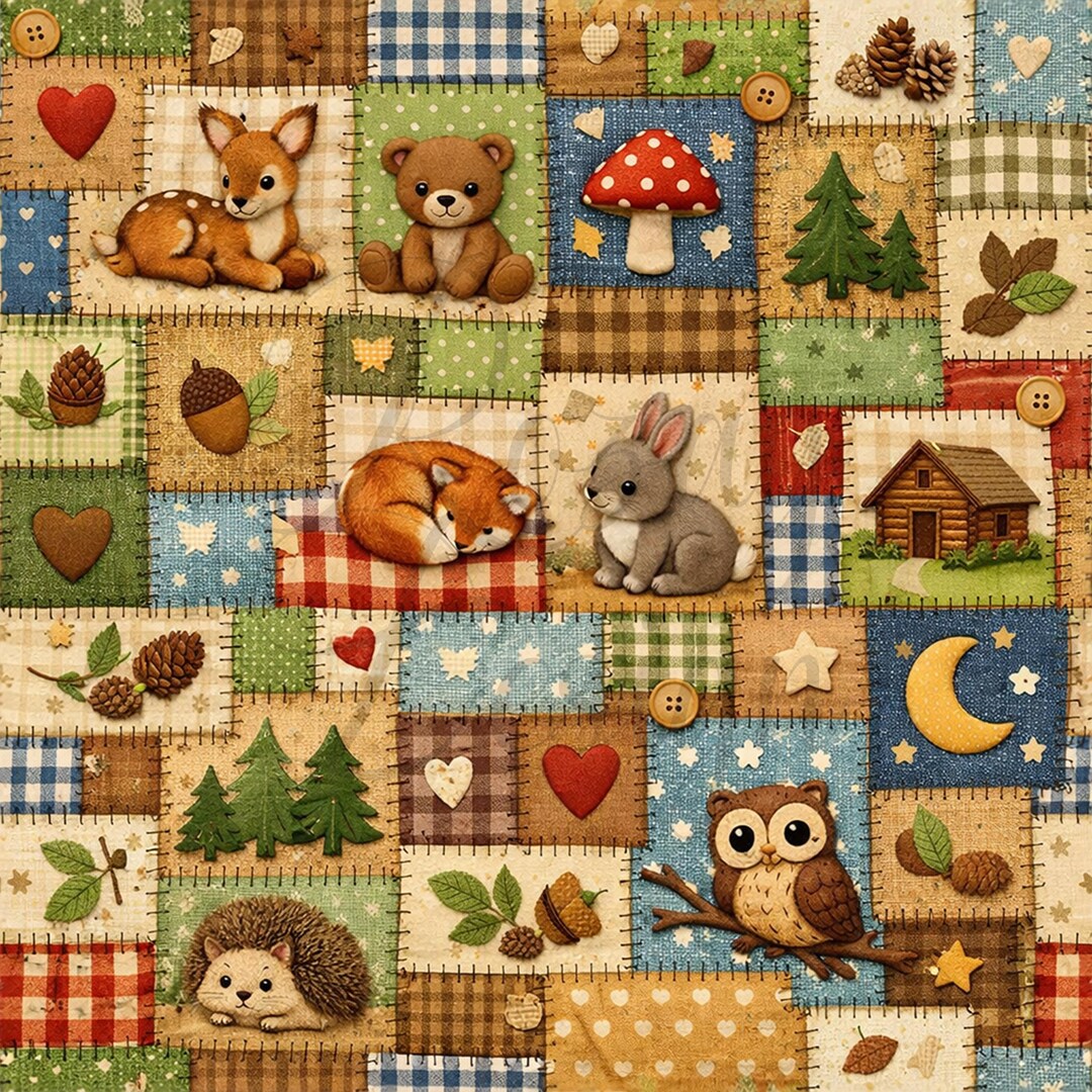 Woodland Patchwork | Seamless Patterns | Instant Download | Printable ...