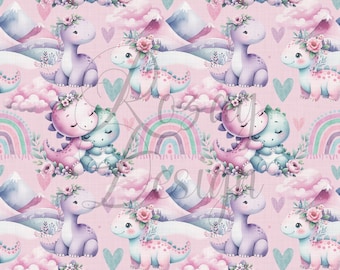 Girly Dinos | Seamless Patterns | Instant Download | Printable Digital Paper | Repeating Pattern | Fabric Printing