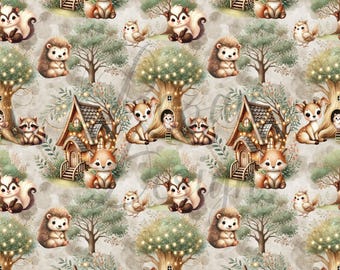 Woodland Treehouse | Seamless Patterns | Instant Download | Printable Digital Paper | Repeating Pattern | Fabric Printing
