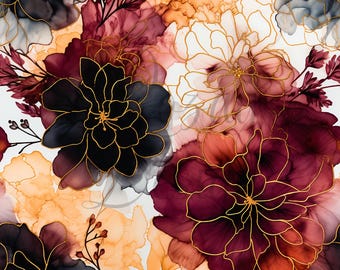 Fall Floral Alcohol Ink | Seamless Patterns | Instant Download | Printable Digital Paper | Repeating Pattern