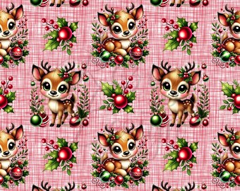 Lindo ciervo navideño / Navidad / Patrones sin costuras / Descarga instantánea / Papel digital imprimible / Patrón repetitivo