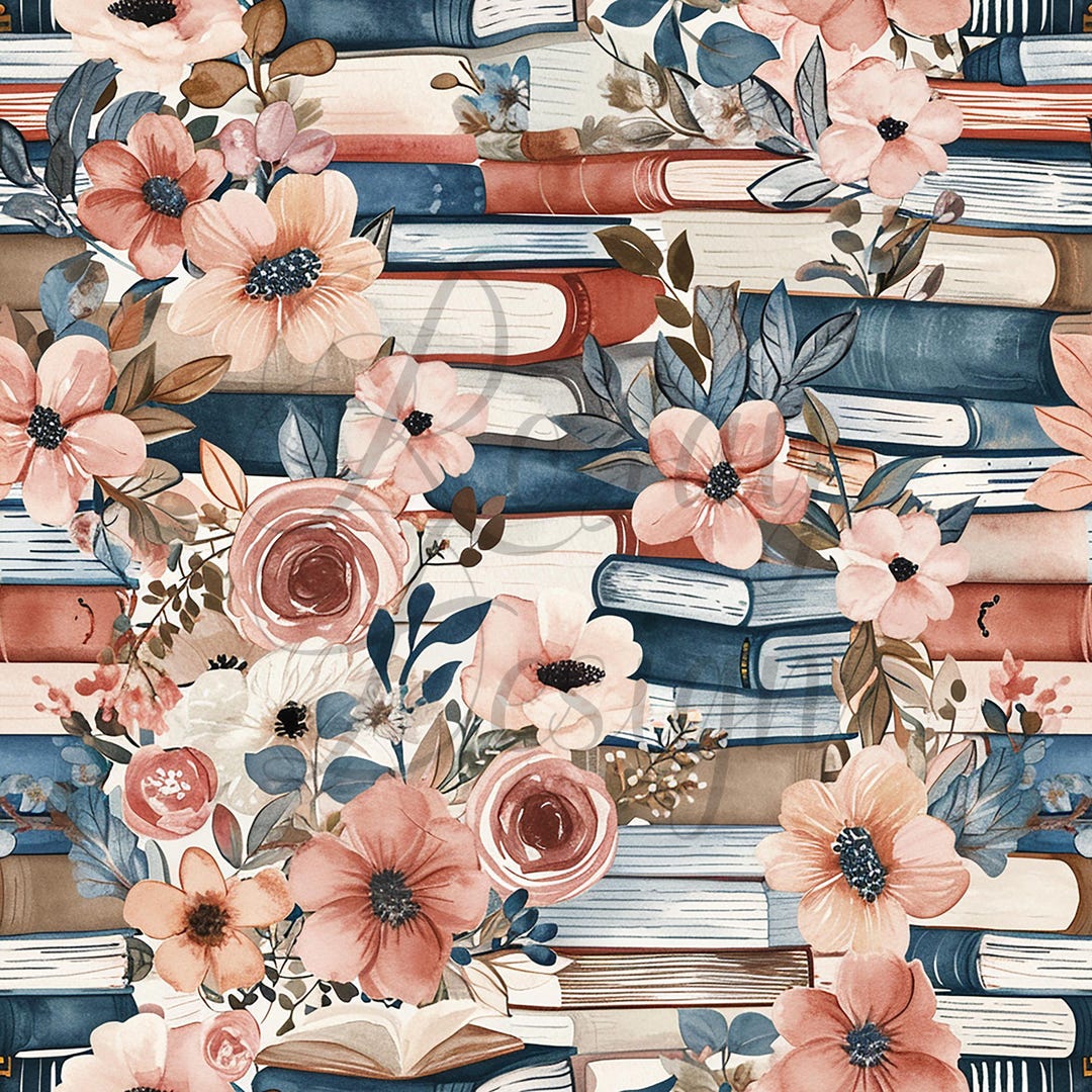 Books and Flowers | Seamless Patterns | Instant Download | Printable ...