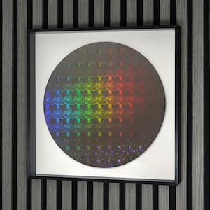 Wafer di Silicio da 300mm Incorniciato | Arte di Semiconduttori, CPU e Chip | Decorazione Tech | Regalo per Lui