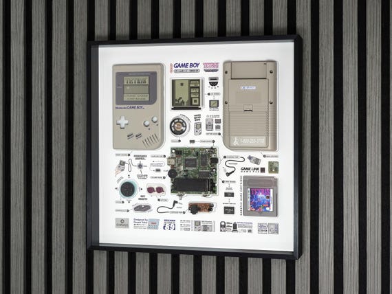 Framed Nintendo Game Boy DMG Disassembled Wall Art | Retro Gaming Decor | Upcycled Console Teardown