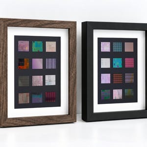 Framed Silicon Wafer Collection, 12 Real Semiconductor Chip Samples, Shadow Box Art, Tech Decor, Engineer & Programmer Gift
