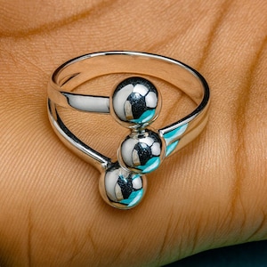 Minimalist Triple Sphere Sterling Silver Ring – Modern Adjustable Band