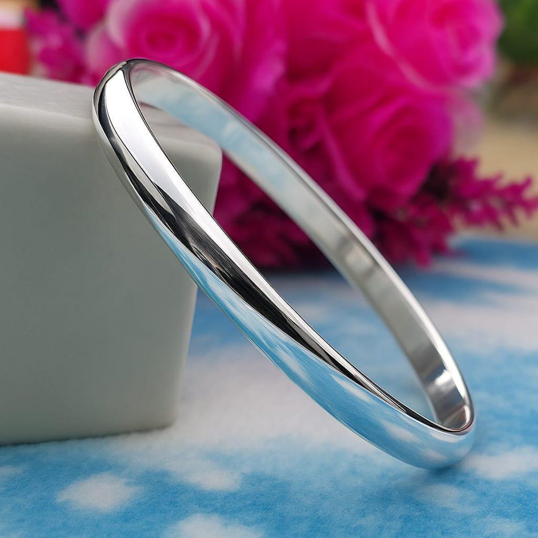 Minimalist Sterling Silver Bangle Bracelet | Classic Silver Cuff
