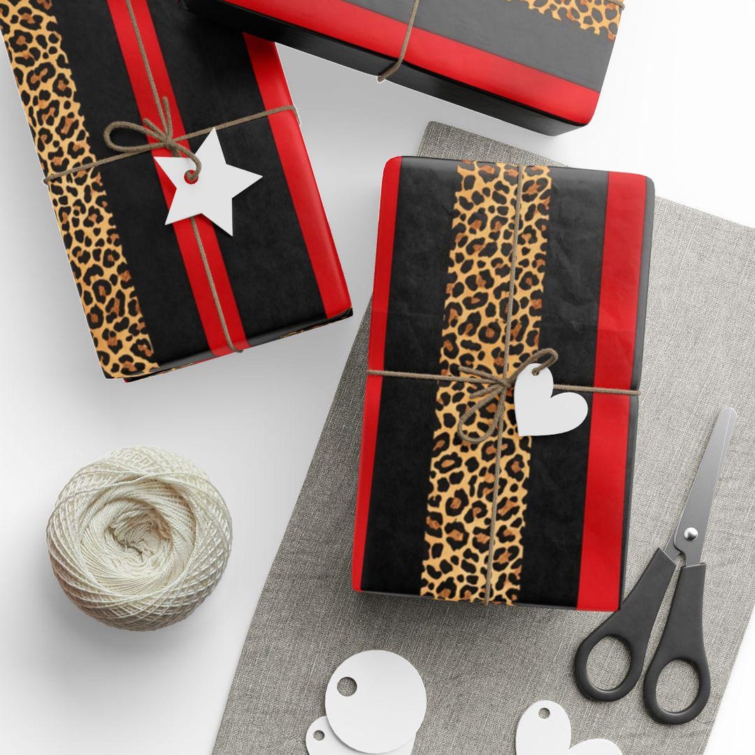 Leopard Print Gift Wrap, Red Stripe, Modern Wrapping Paper - Etsy