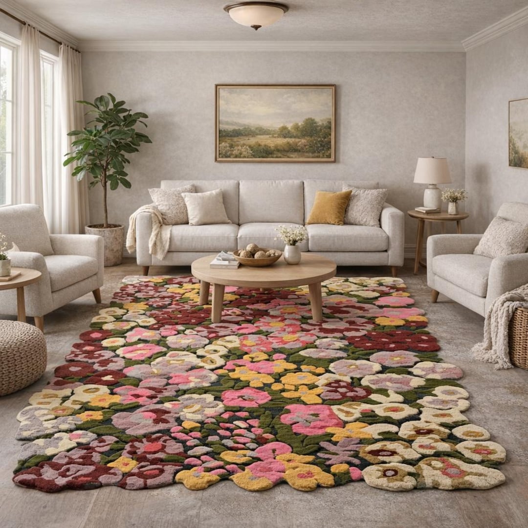 Hand-tufted Wool Floral Rug – Vibrant Botanical Carpet - Etsy