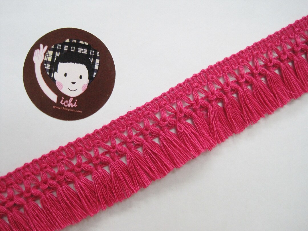 5 Yd 11/4 Hot Pink Cotton Tassel Trim, Pink Trim, Pink Tassel Fringe, Fringe Trim, Pink Tassel
