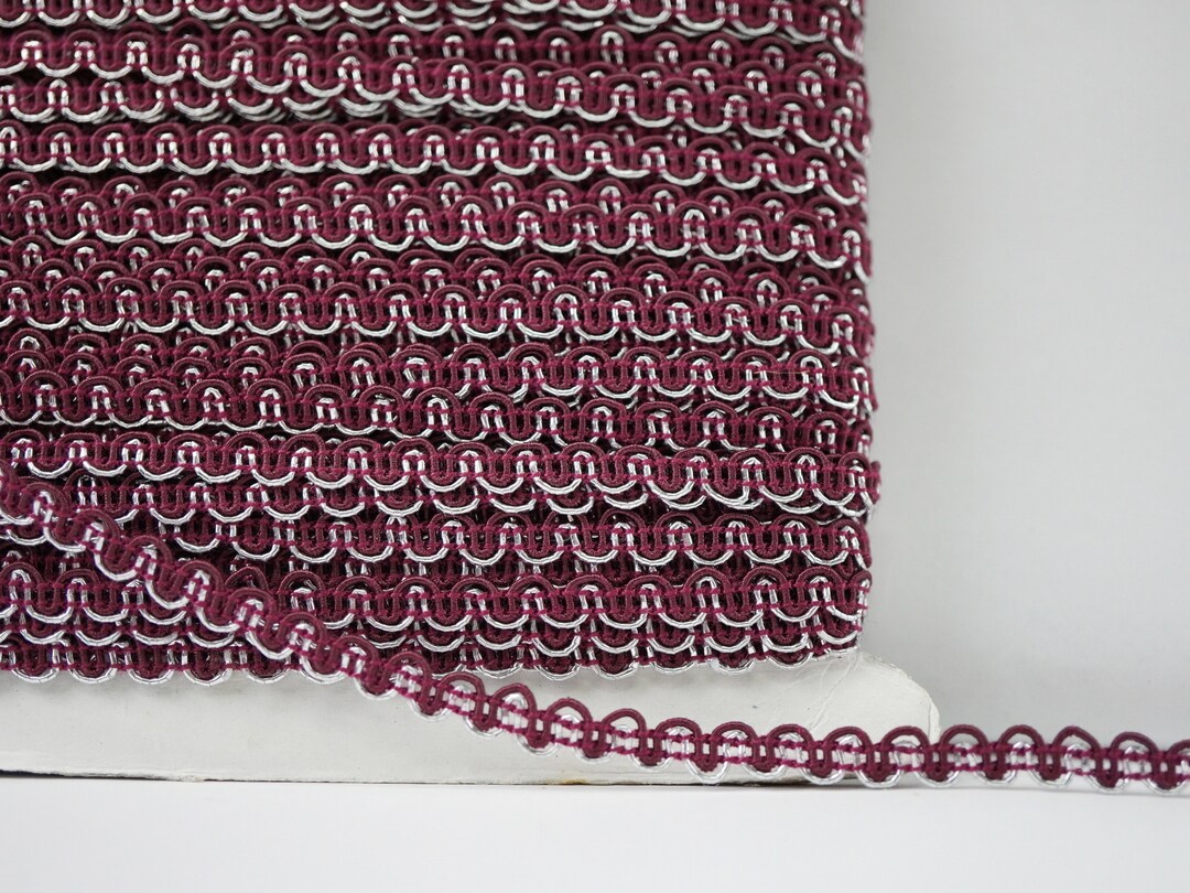 5 Yards Burgundy Silver Metallic Braid, Flat Braided, Silver Ribbon ...
