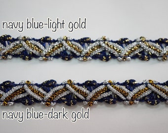 5 Meter 1/2 "Marine-Blau-Gold Metallic Braid