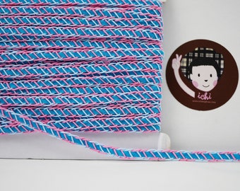 5 yards 3/16" Blue Velvet with Pink-Blue Braid