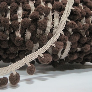 5 yards Dark Brown Mini Pom Pom with Warm Gray Trim, Mini Pom Pom Trim, brown pom pom, Wholesale trim, 2-tone pom pom, dark brown trim
