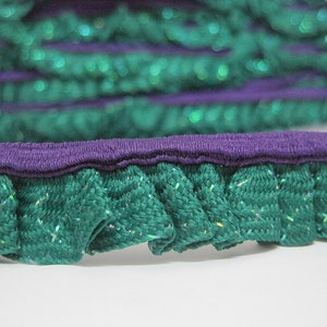 5 yards 2 Tone Elastic Trim, Ruffle Trim, Elastic Trim, elastic ribbon, elastic ruffle, green trim, violet elastic trim, green elastic trim