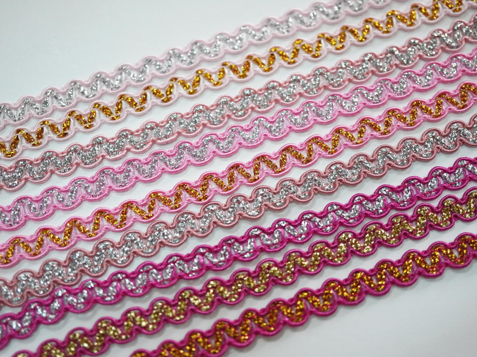 5 Yards Pink Rick Rack With Silver/gold Metallic, Pink Trim, Pink Rick ...