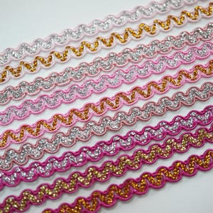 5 Yards Pink Rick Rack With Silver/gold Metallic, Pink Trim, Pink Rick ...