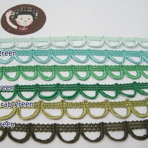 5 Meter grüne Zierschleife, Schleifenborte, geflochtene Borte, Knopfschleifenborte, grüne Schleifenborte, grüne Spitze, Schleifenspitze, mintfarbene Schleifenborte, olivgrün
