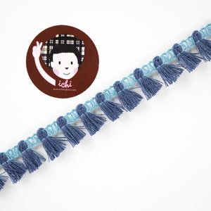 5 Yards Midnight Blue tassel with Sky Blue trim, tassel fringe trim, tassel trim, tassel fringe, cotton tassel fringe, blue tassel trim