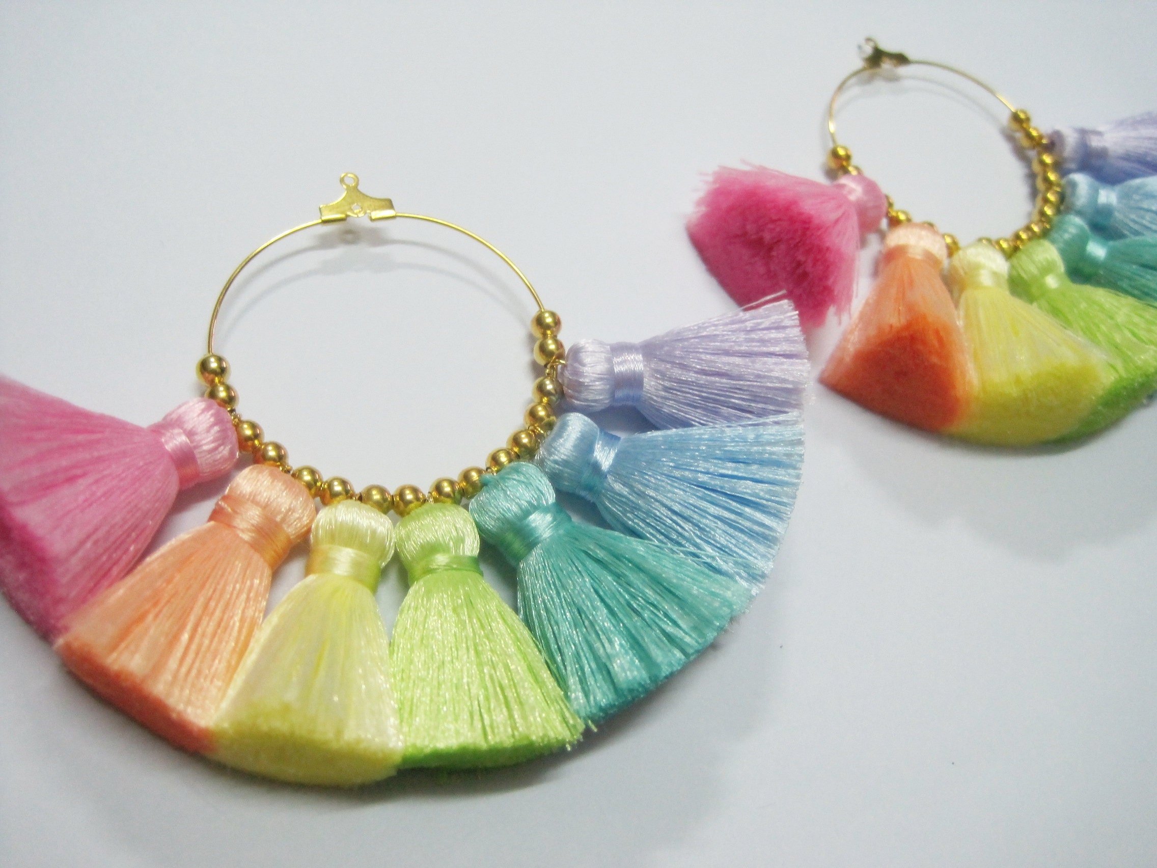 1 pair Pastel Rainbow Tassel Earrings Earring Hoops tassel Etsy