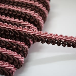 5 Yards 7/16" Rose Pink-Dark Brown Gimp Braid, Gimp Braid, Braided Gimp Trim, Scroll Braid Trim, Chinese Braided Trim, vintage trim, 2 tone