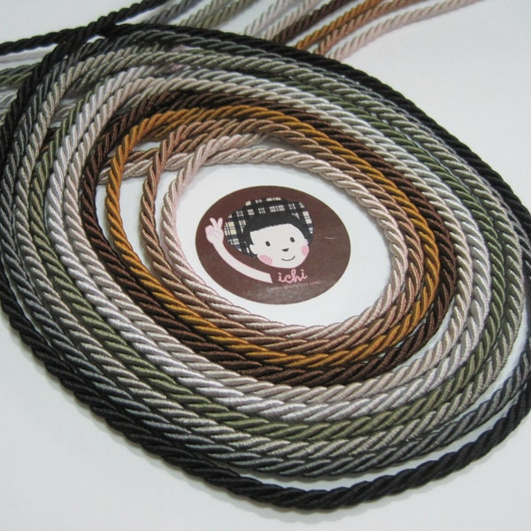 5 Yd 4 mm Twisted Cord, Black Twisted Cord, Brown Twisted Cord, Braided cord, jewelry making cord, gray twisted cord, brown cord, black cord