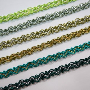 5 Yards Green Braid with Silver/Gold metallic, vintage lace, silver metallic braid,  gold metallic braid, green braided trim, green lace