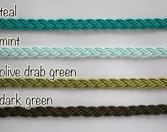 5 Yards 1/4" Green Braided Cord, White Cord, Flat Braided Cord, Flat Cord, Braided headband, braided bracelet, plait cord, green braid cord