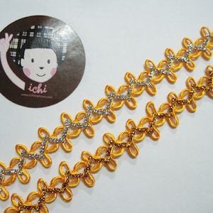 5 yards Orange Picot with Metallic braided, Picot edge trim, Braided trim, gold metallic trim, silver metallic trim, orange picot lace