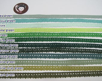 5 yards 3/8&quot; Green tone Crochet Lace Trim, Teal Lace Trim, Crochet Lace Trim, Cotton Lace Trim, Teal, Lace Trim Ribbon, Teal trim, Teal Lace