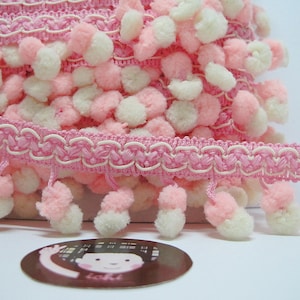5 Yards Peach Pink-Cream Mini Pom Pom Trim, pom pom fringe, pink pom pom trim, Multicolored pom pom, ivory pom pom trim, two-tone pom pom