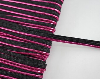 5 Yards 1/4" Black Hot Pink Metallic Lip Cord Piping, edge piping, decorative edging, lip cord edge, upholstery edging, black edge piping