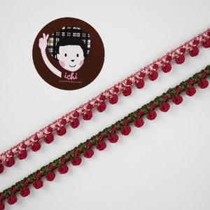5 yards of Ruby Crochet pom pom trim, mini pom pom trim, crochet pom pom, crochet pom pom fringe, red pom pom fringe, red pom pom trim, red