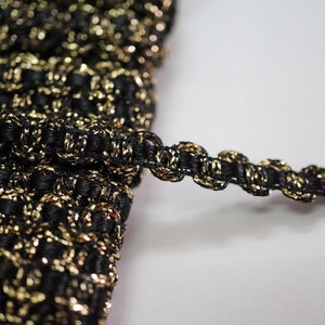 5 yards Black Silky inserted Black-Gold Metallic Braid, Braided trim, inserted ribbon lace, gold metallic lace, black gold metallic lace