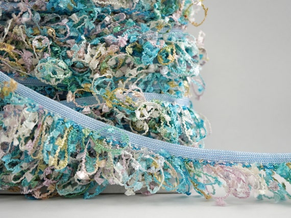 5 Yards Light Blue Multicolored Loop Trim, Pastel Loop Trim, Multicolored Tiny Tassel Trim, Blue Trim, Novelty Trim, Loop Ribbon fringe