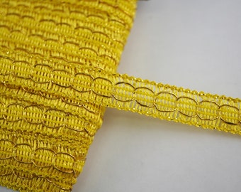 5 Yards 3/8" Bright Yellow ribbon with Gold Metallic