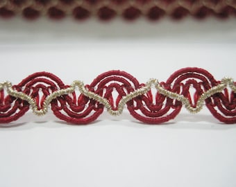 5 Yards 3/8" Ruby Braided Trim with Gold Metallic, Red Braid, Gimp Braid, Braided Gimp Trim, Scroll Braid Trim, red braided trim, red lace