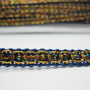 5 Yards 5/16" Braid Trim, Azure-Gold Braid trim, Gimp Braid, Braided Gimp Trim, Scroll Braid, Gold metallic trim, blue gimp braid, blue
