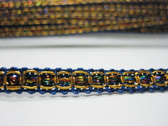 1.3cm Gorgeous Navy Blue and gold braided lace trim for designing arts 1 metre