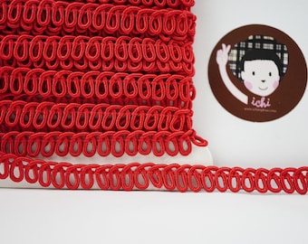 5 m rote Borte, Schleifenborte, glänzende Borte, Picot Borte, Schleifenborte, Vintage Spitze, dekorative Borte, rote Borte, rot geflochten