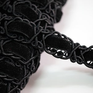 5 Yards 5/8&quot; Black Braid with Velvet Ribbon inserted, Black Braid trim, Gimp Braid, Braided Gimp Trim, Scroll Braid Trim, Chinese Braid Trim