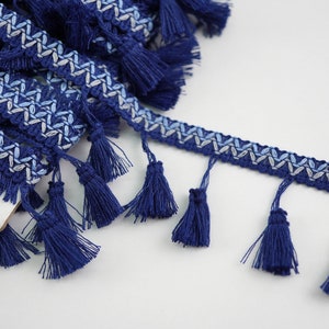 5 yards Navy Blue Boho Tassel Fringe, tassel trim, blue tassel fringe, Tassel garland, boho trim, blue tassel trim, blue trim, blue fringe